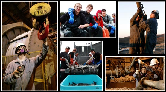collage of images with workers in industrial settings